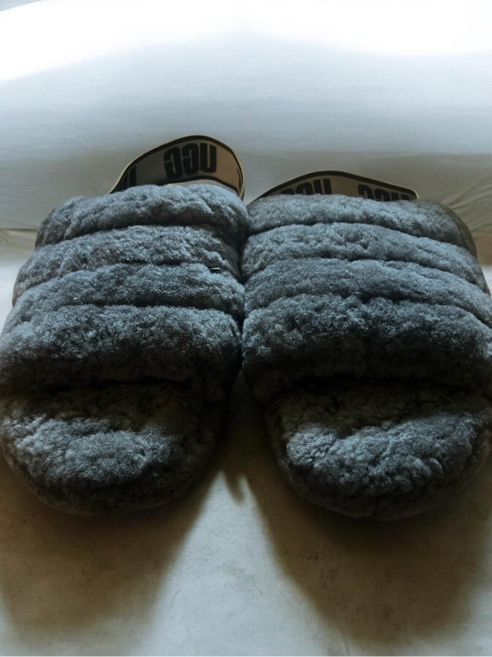 UGG Gray Fluff Slide Shearling Slides